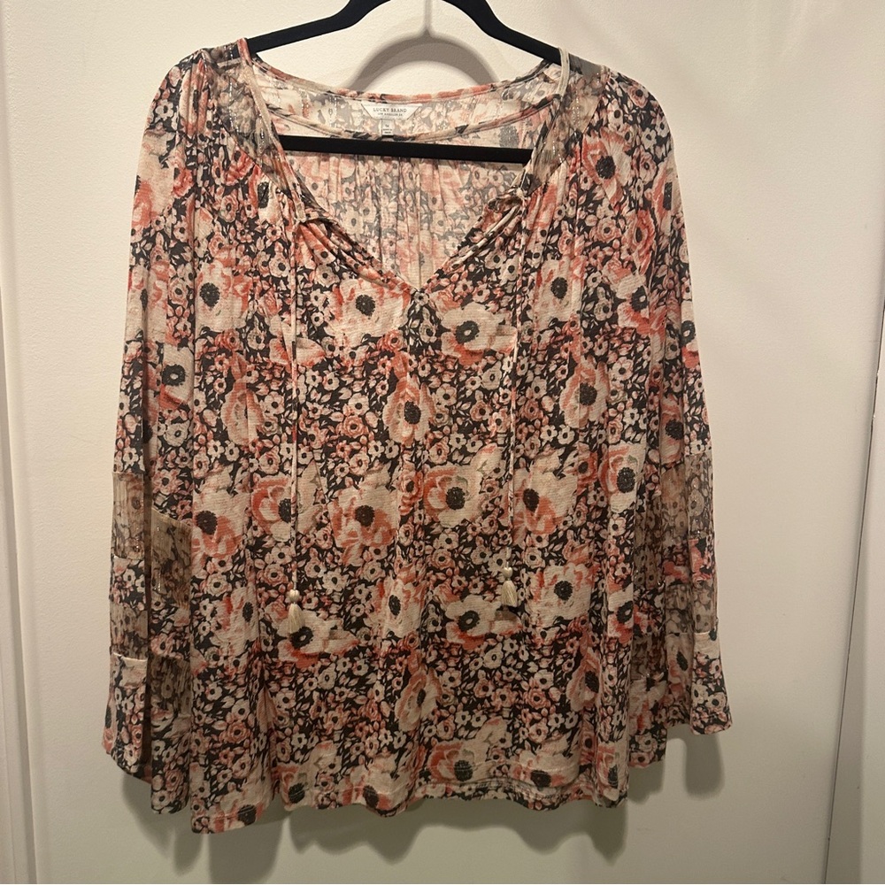 Lucky Brand Floral Blouse With Beautiful Bell Sleeve 1X